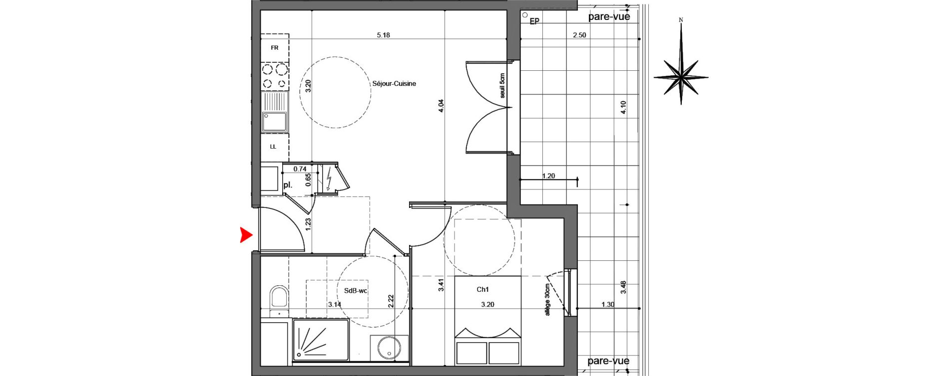 Appartement T2 de 40,62 m2 &agrave; Quetigny Centre