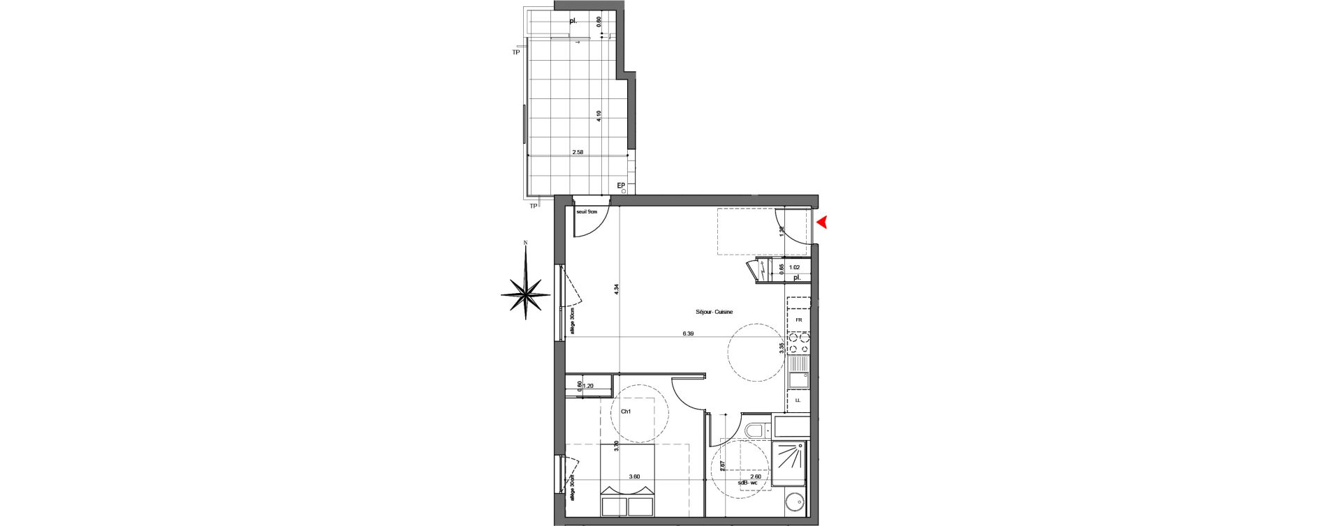 Appartement T2 de 49,81 m2 &agrave; Quetigny Centre