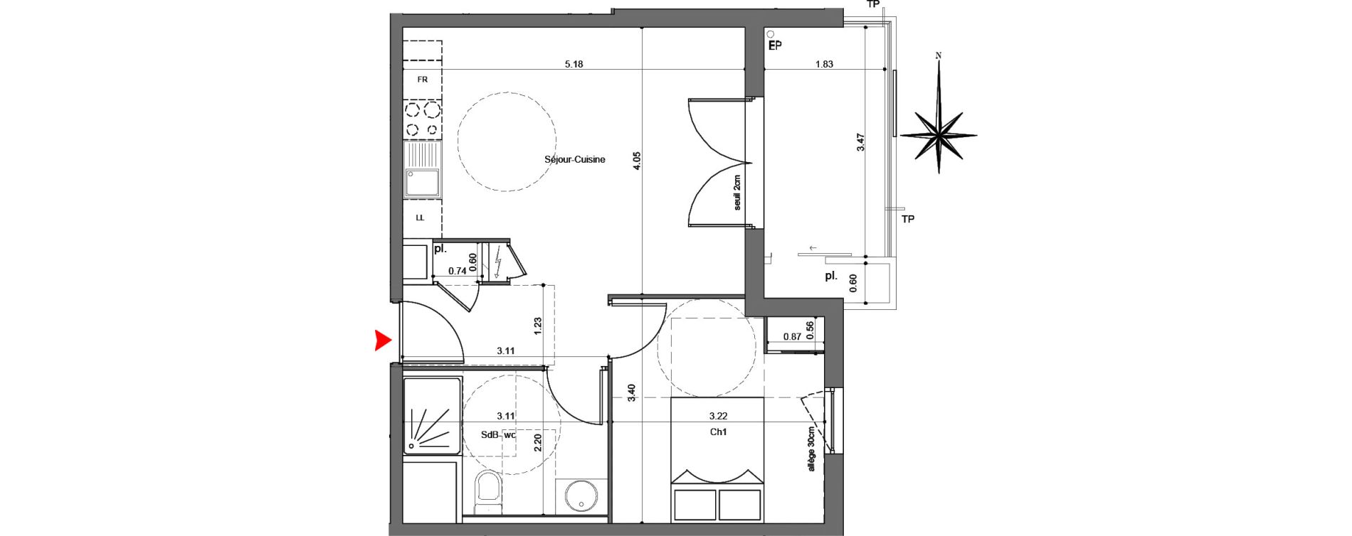 Appartement T2 de 40,34 m2 &agrave; Quetigny Centre