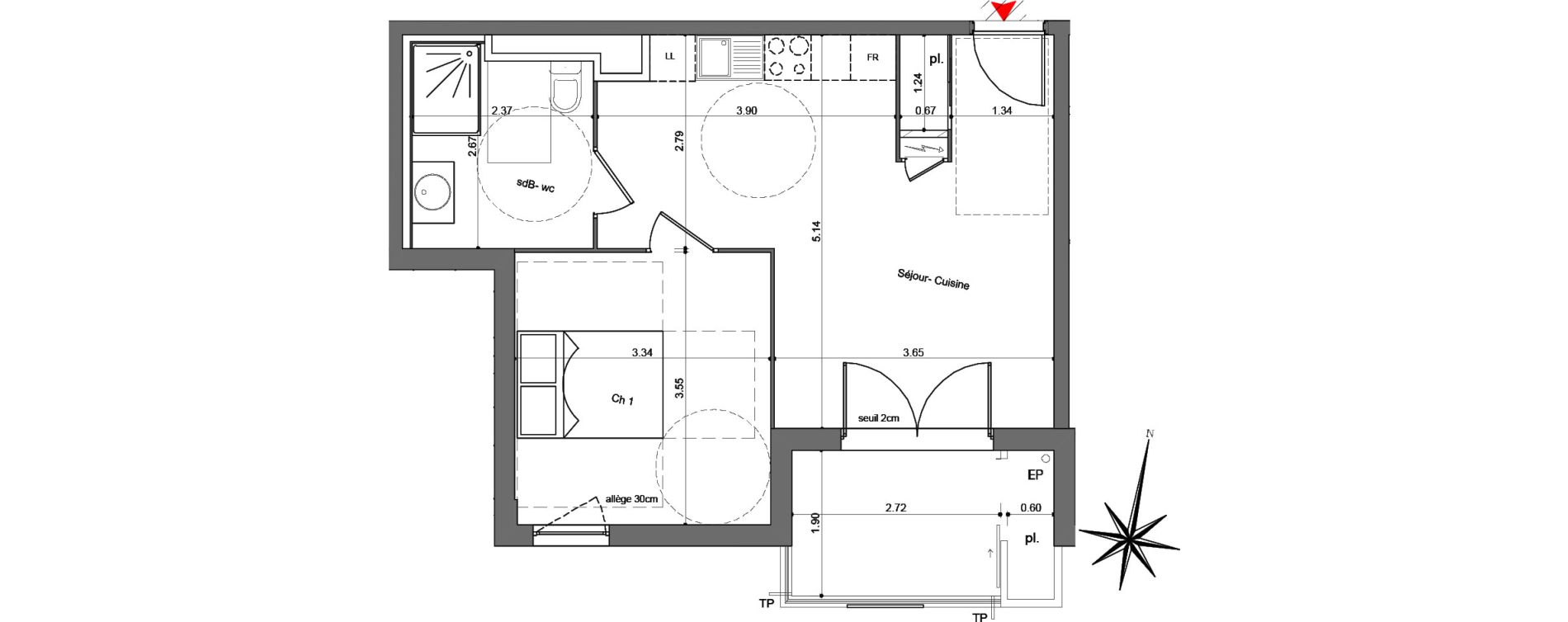 Appartement T2 de 42,23 m2 &agrave; Quetigny Centre