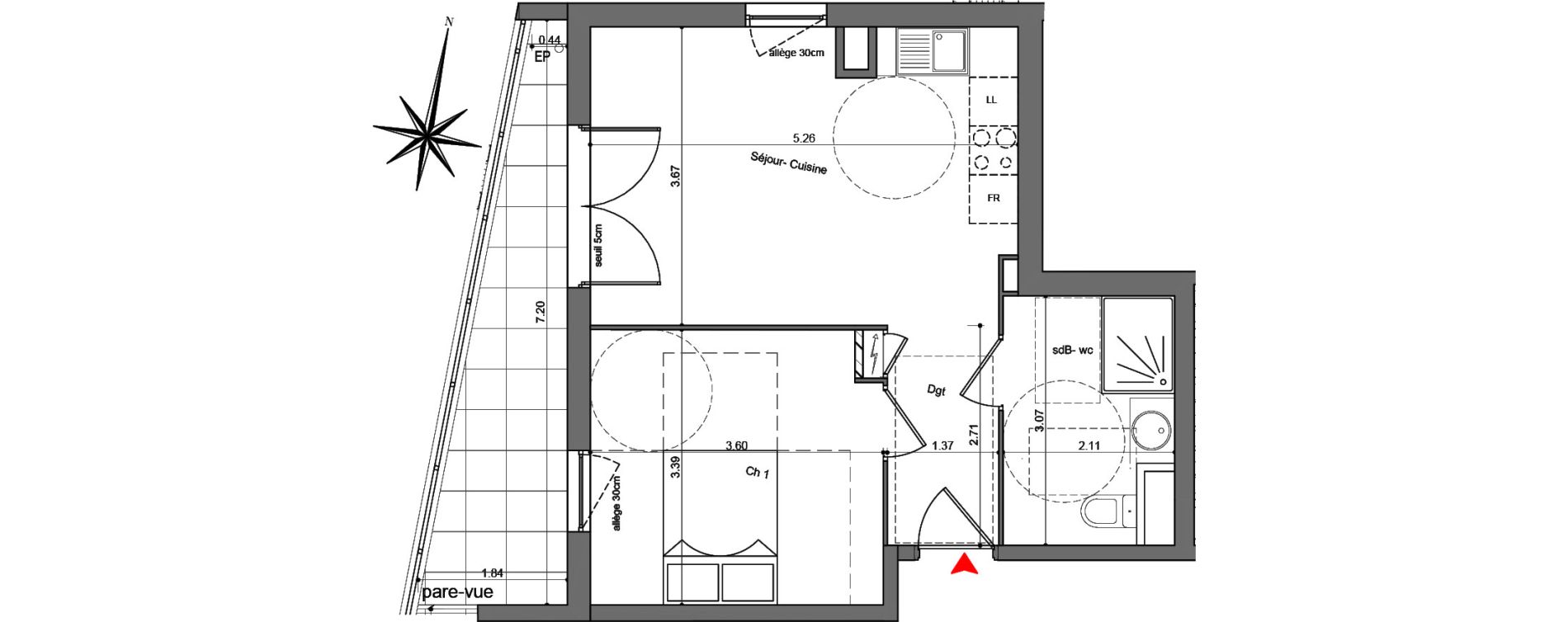 Appartement T2 de 40,53 m2 &agrave; Quetigny Centre