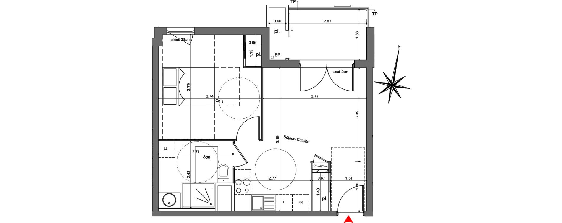 Appartement T2 de 41,94 m2 &agrave; Quetigny Centre