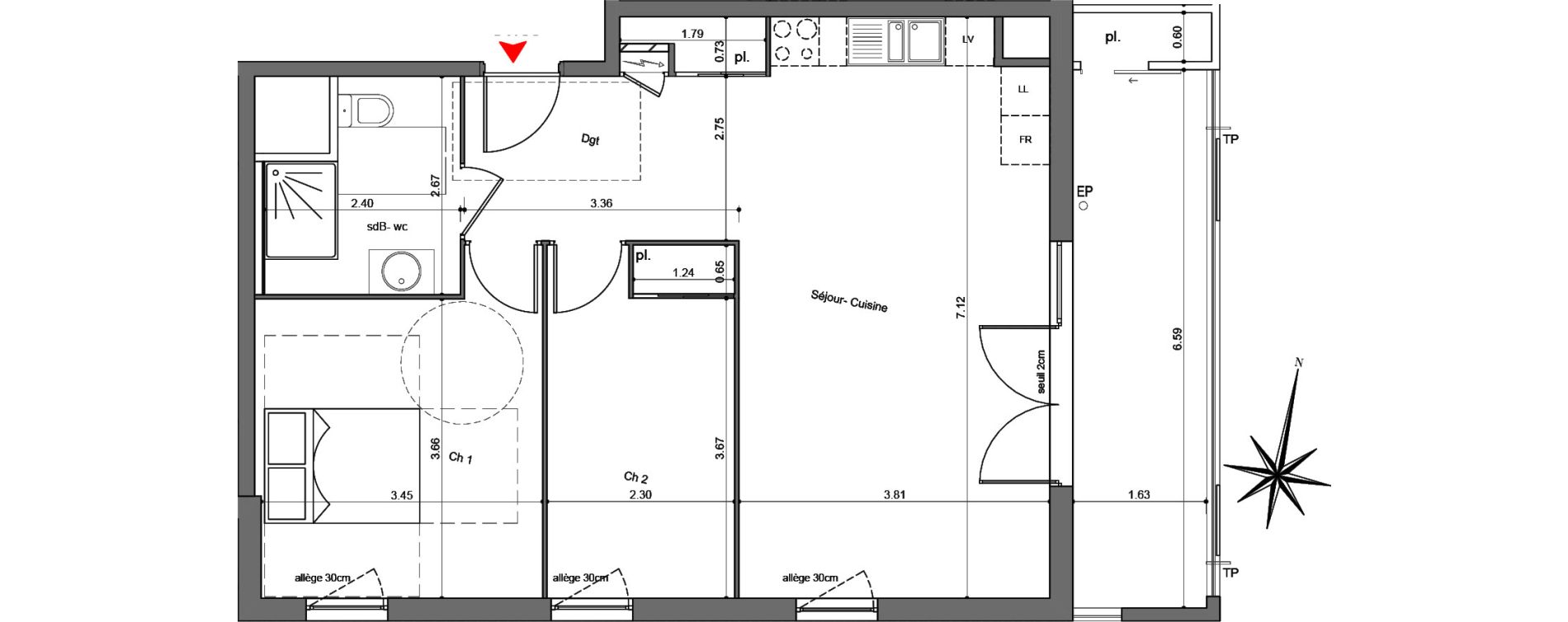 Appartement T3 de 63,10 m2 à Quetigny Centre