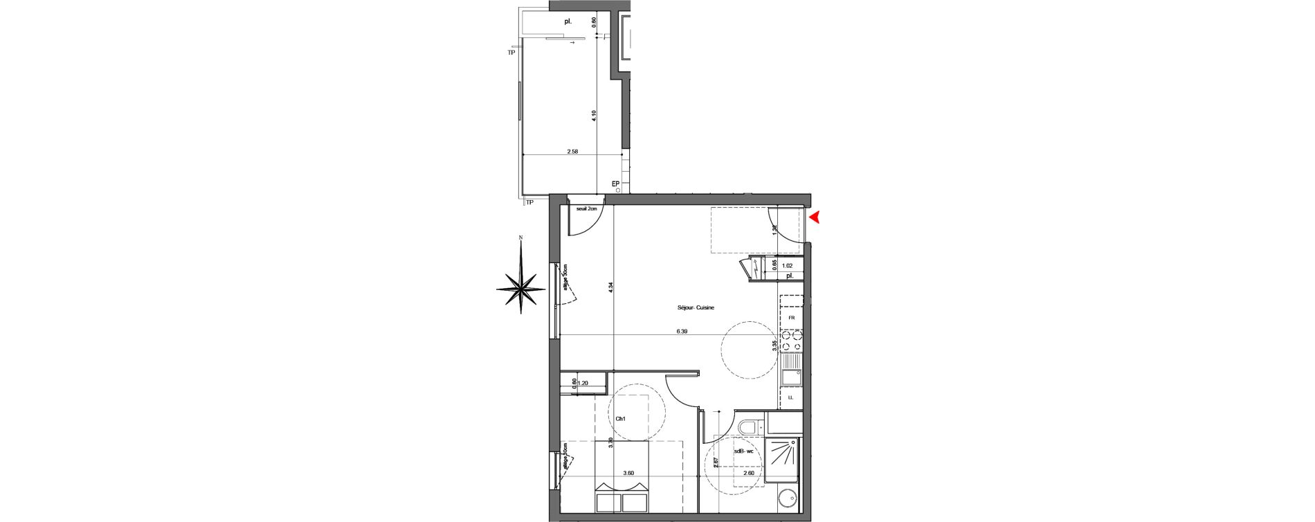 Appartement T2 de 49,81 m2 &agrave; Quetigny Centre