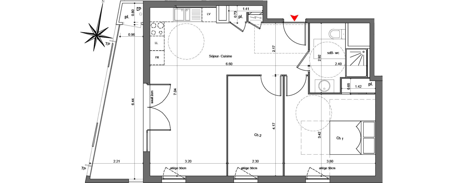 Appartement T3 de 59,94 m2 &agrave; Quetigny Centre