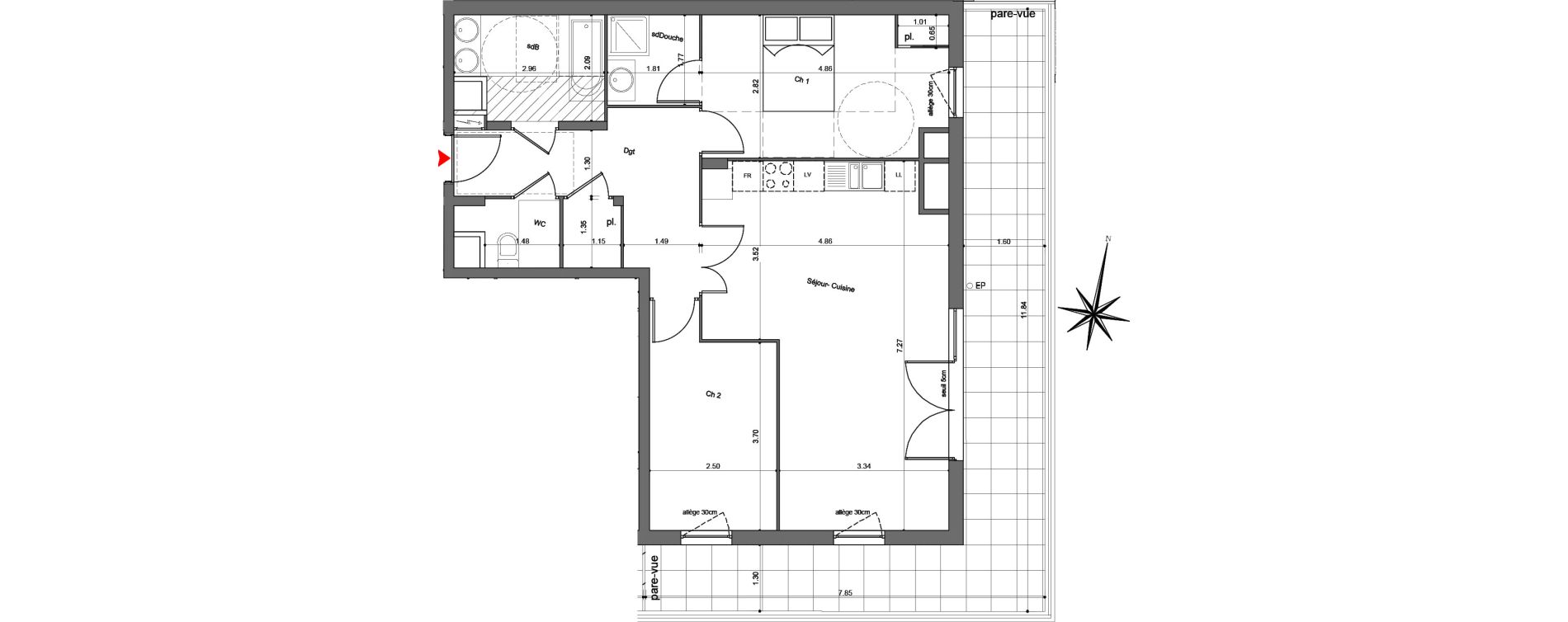 Appartement T3 de 74,83 m2 &agrave; Quetigny Centre