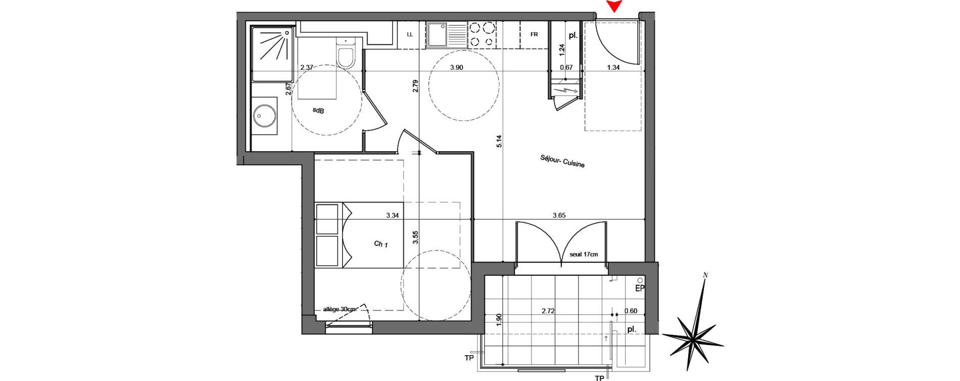 Appartement T2 de 42,24 m2 &agrave; Quetigny Centre