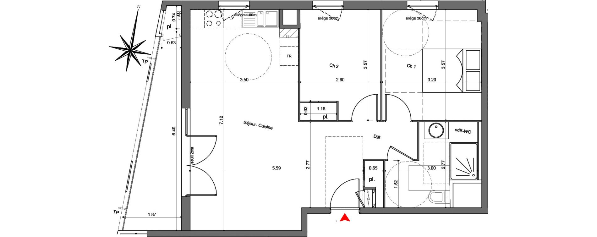 Appartement T3 de 59,97 m2 &agrave; Quetigny Centre