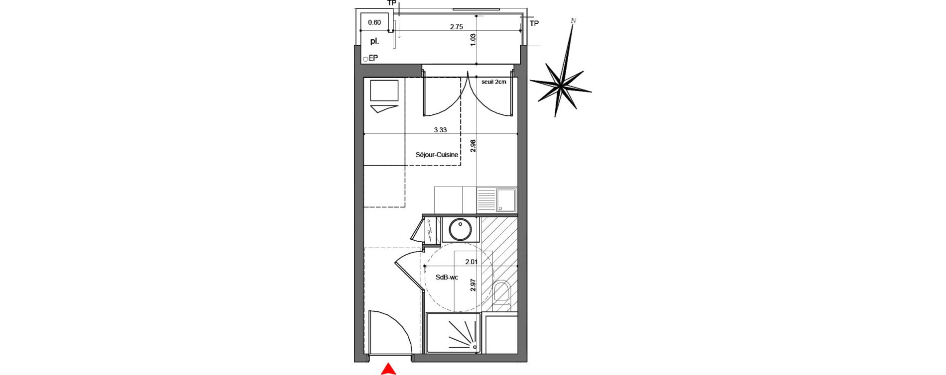 Appartement T1 de 18,75 m2 &agrave; Quetigny Centre