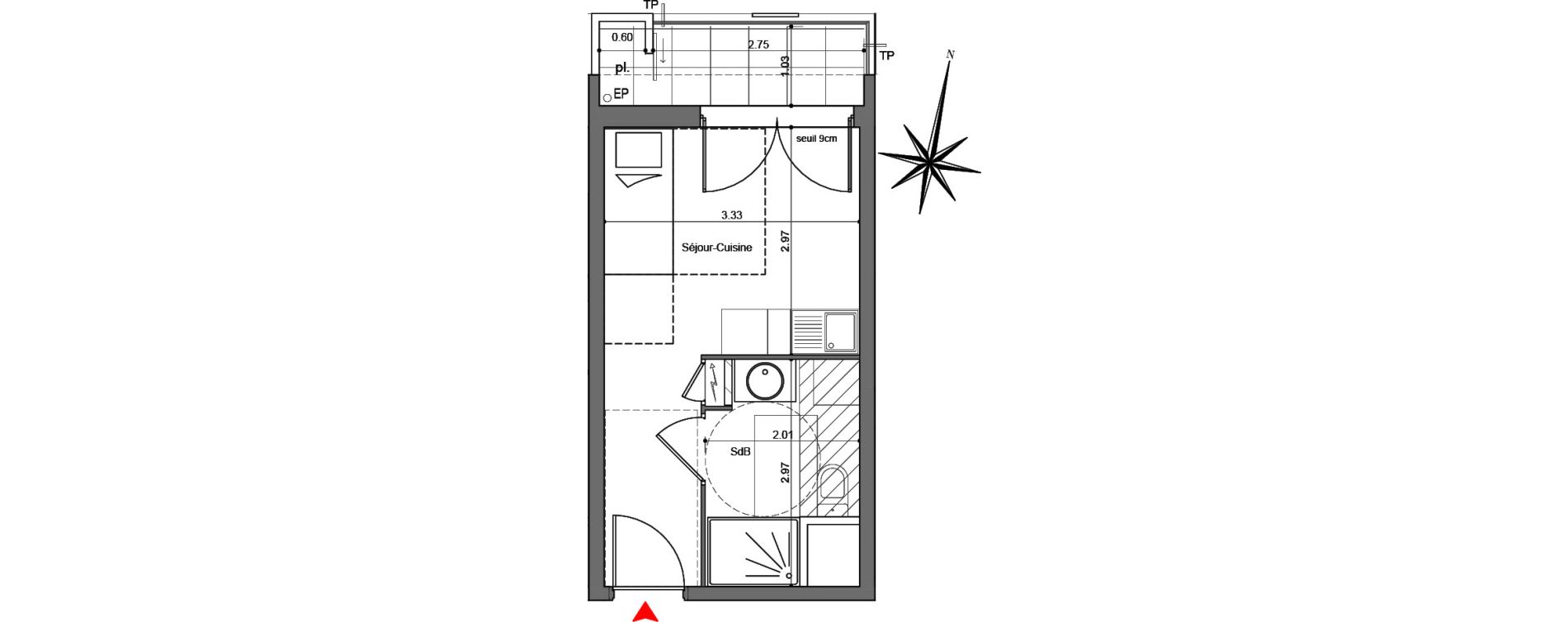 Appartement T1 de 18,75 m2 &agrave; Quetigny Centre