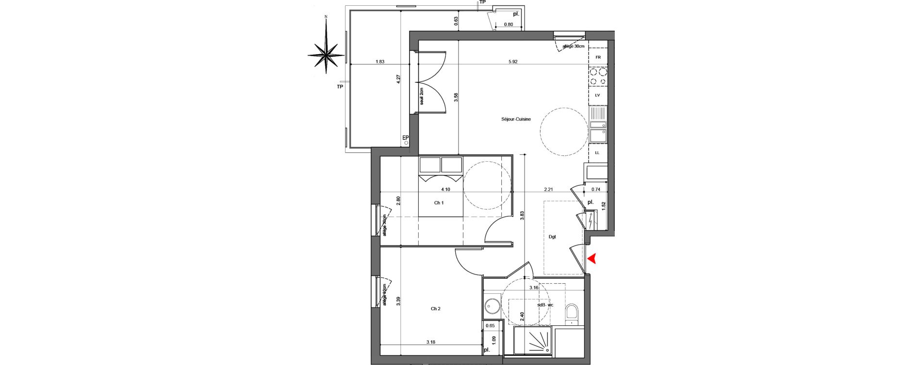 Appartement T3 de 60,56 m2 &agrave; Quetigny Centre