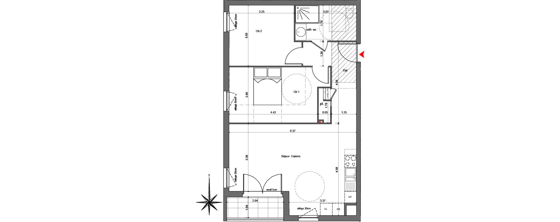 Appartement T3 de 61,74 m2 &agrave; Quetigny Centre