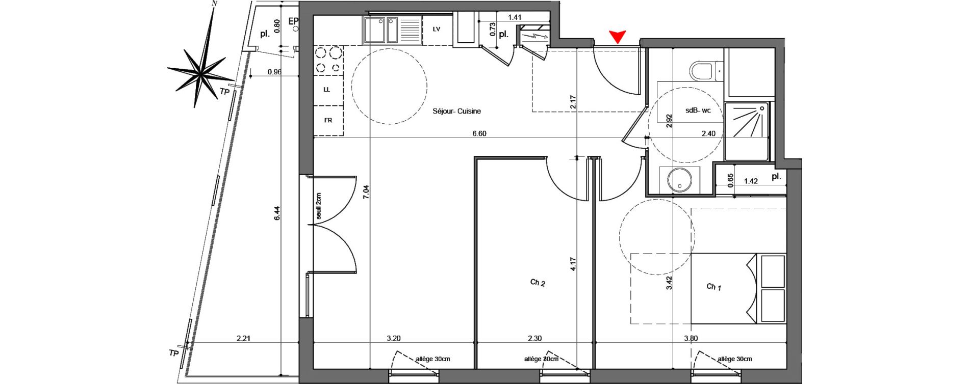 Appartement T3 de 59,94 m2 &agrave; Quetigny Centre