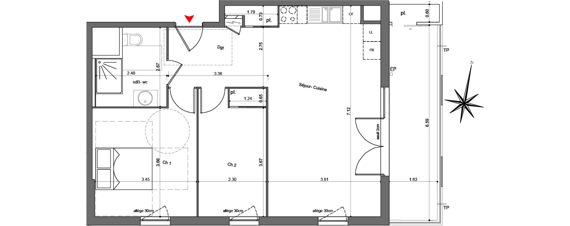 Appartement T3 de 63,10 m2 &agrave; Quetigny Centre