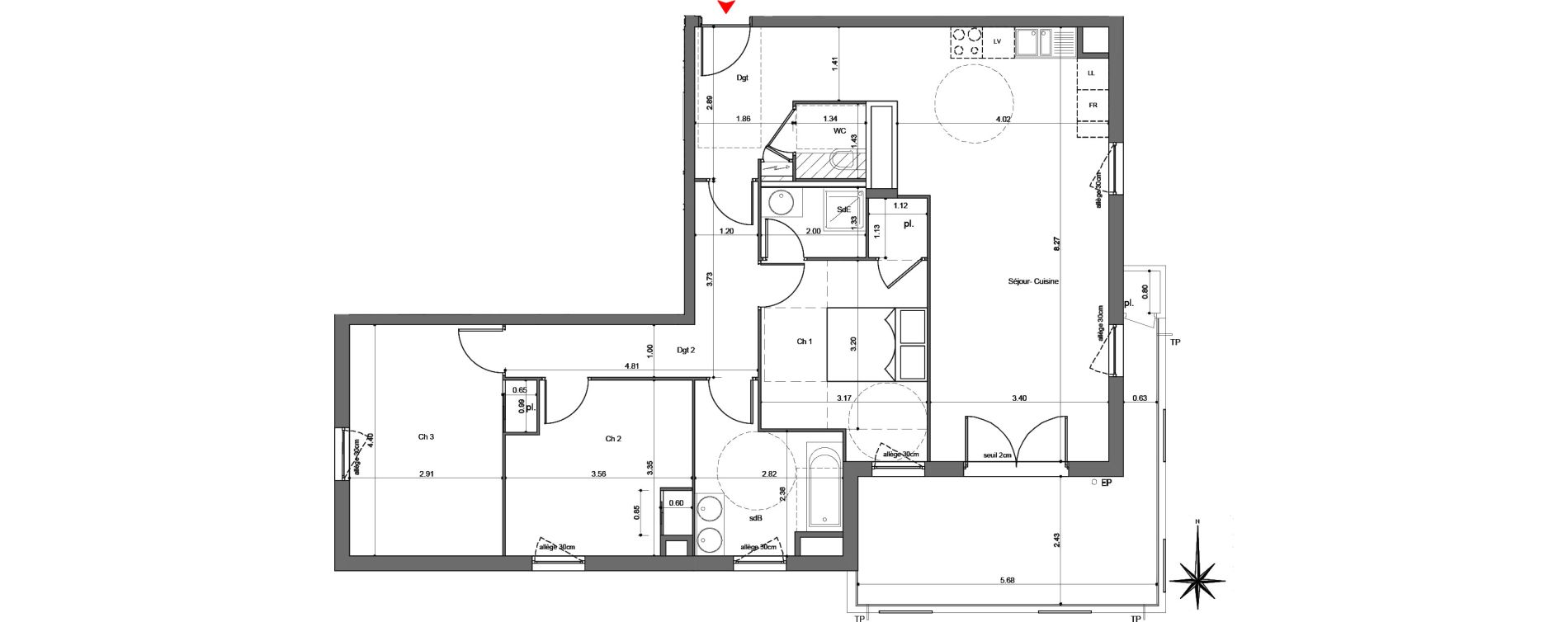 Appartement T4 de 94,71 m2 &agrave; Quetigny Centre