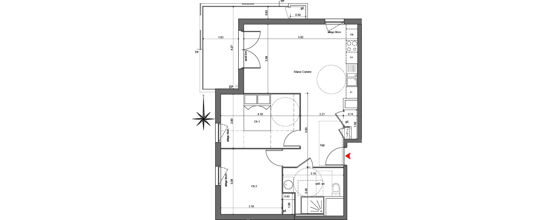 Appartement T3 de 60,56 m2 &agrave; Quetigny Centre