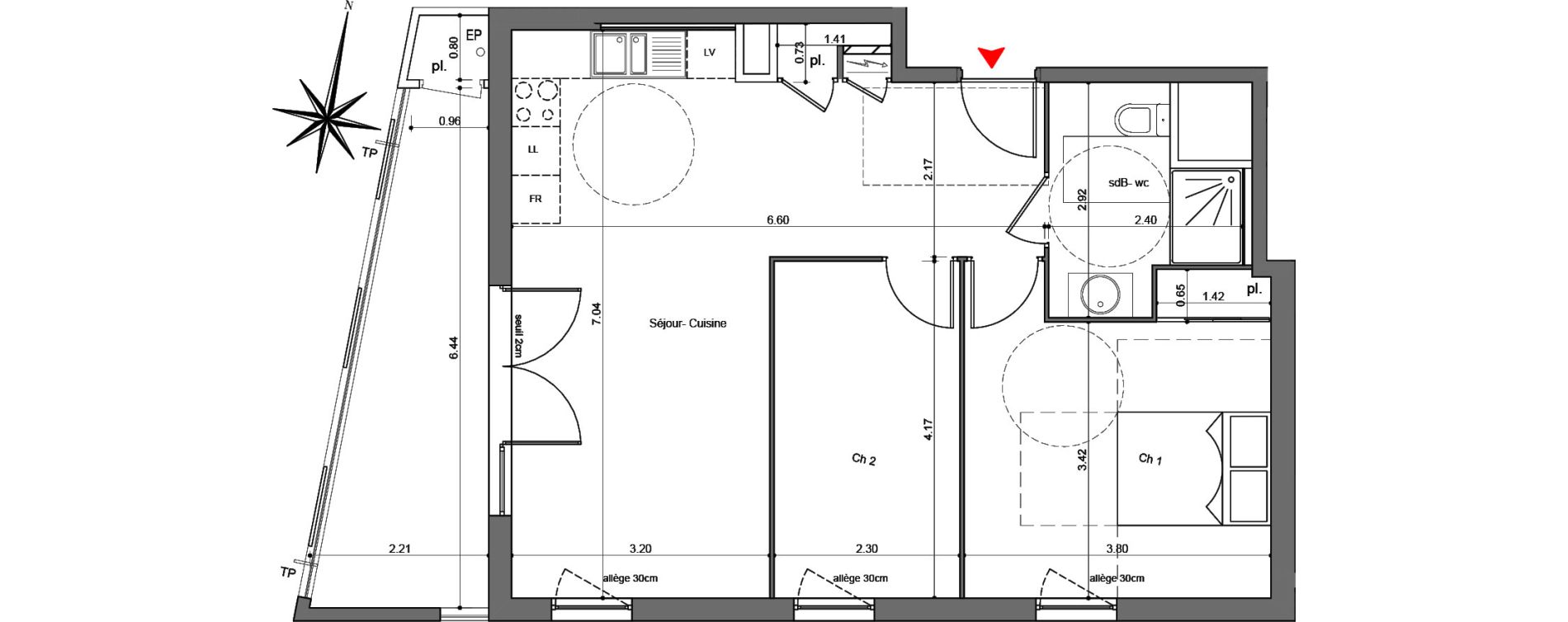 Appartement T3 de 59,94 m2 &agrave; Quetigny Centre