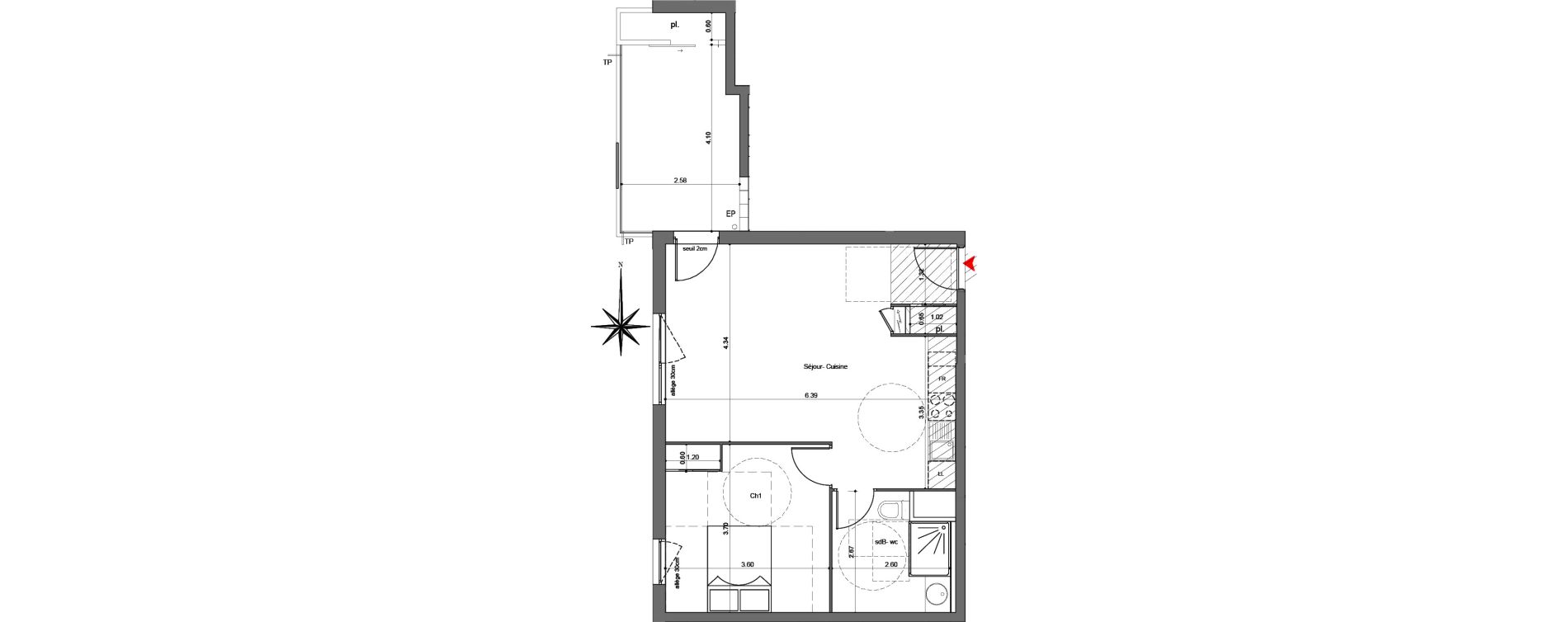 Appartement T2 de 49,81 m2 &agrave; Quetigny Centre