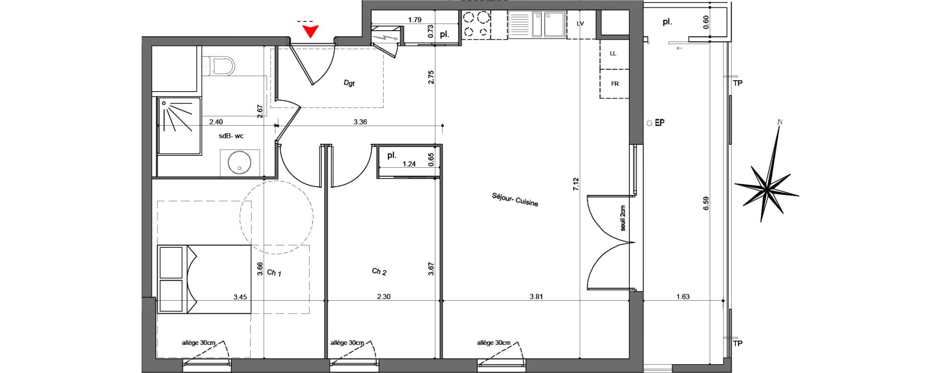 Appartement T3 de 63,10 m2 &agrave; Quetigny Centre