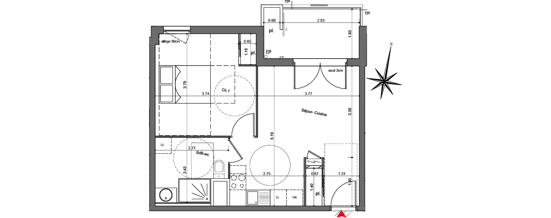 Appartement T2 de 41,90 m2 &agrave; Quetigny Centre