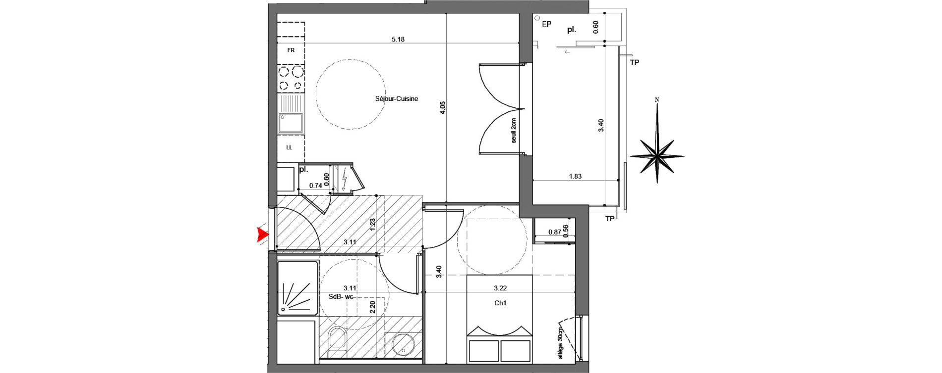 Appartement T2 de 40,33 m2 &agrave; Quetigny Centre