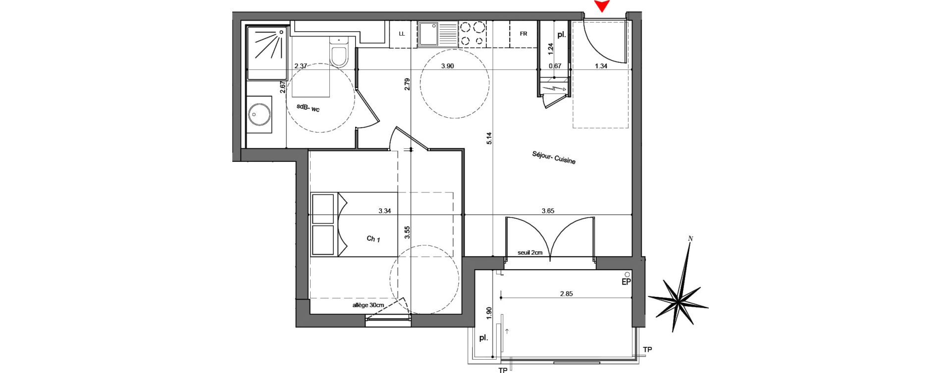 Appartement T2 de 42,24 m2 &agrave; Quetigny Centre