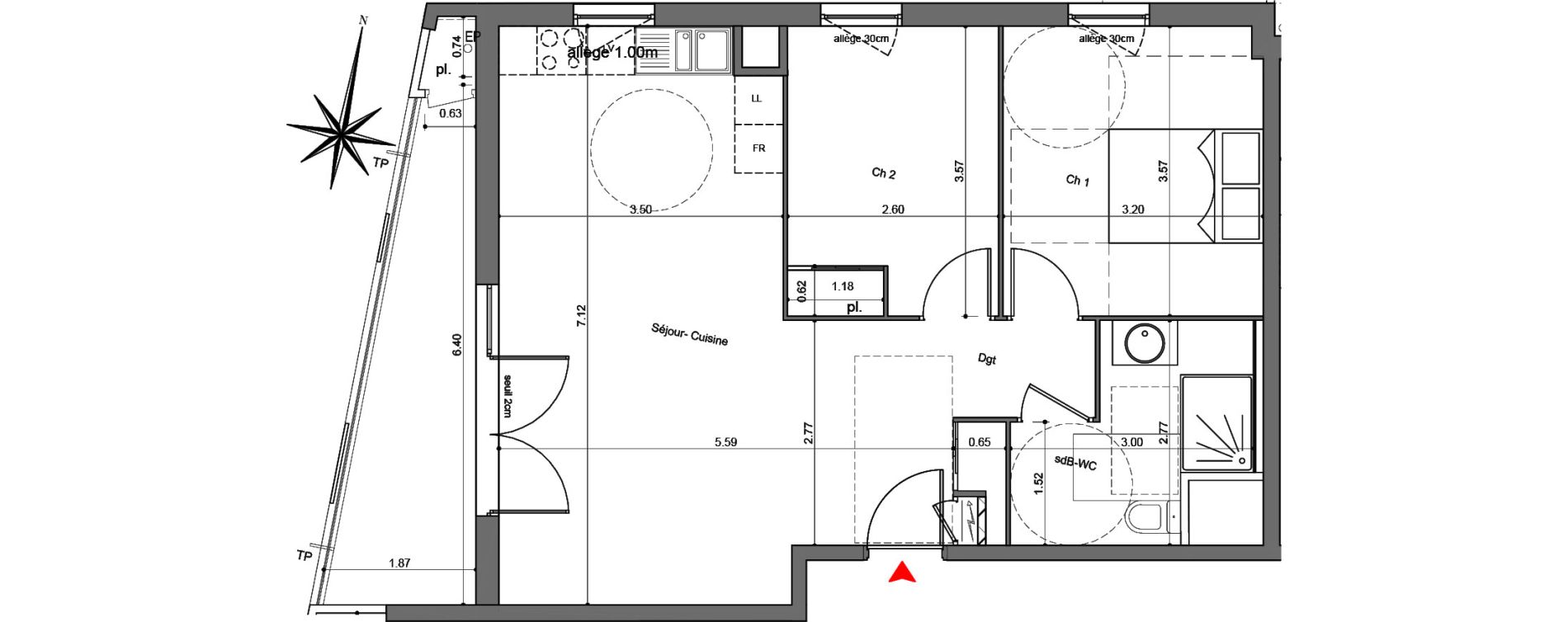 Appartement T3 de 59,97 m2 &agrave; Quetigny Centre