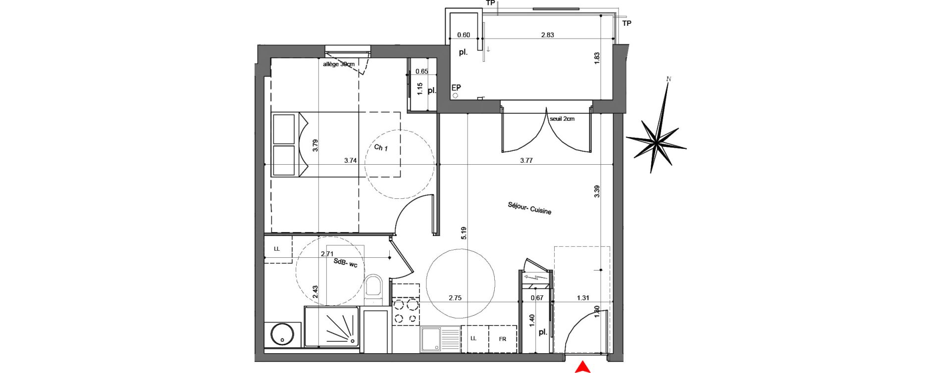 Appartement T2 de 41,90 m2 &agrave; Quetigny Centre