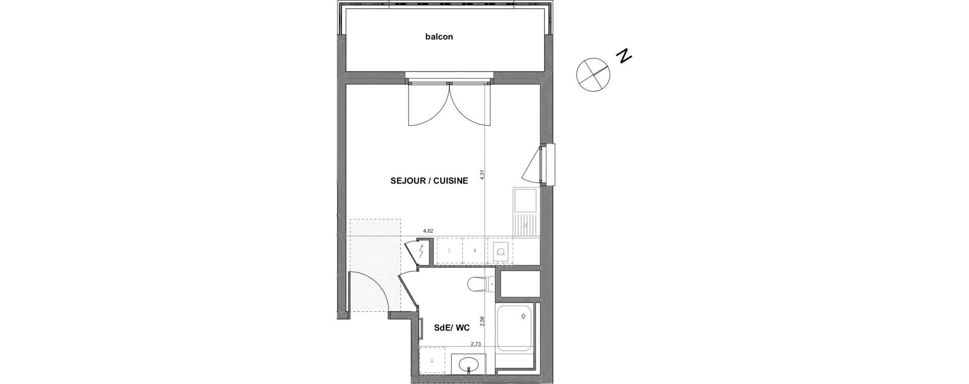 Appartement T1 de 27,55 m2 &agrave; Sennecey-L&egrave;s-Dijon Centre