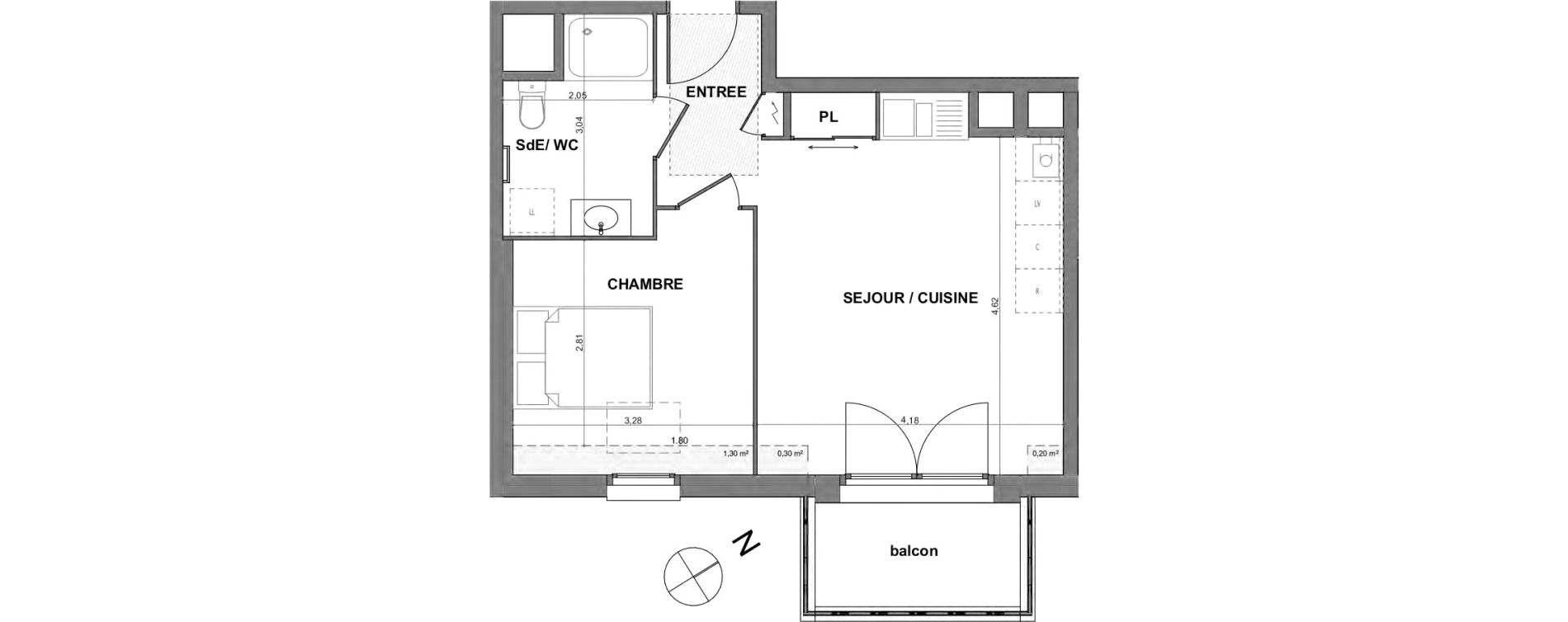 Appartement T2 de 39,10 m2 &agrave; Sennecey-L&egrave;s-Dijon Centre