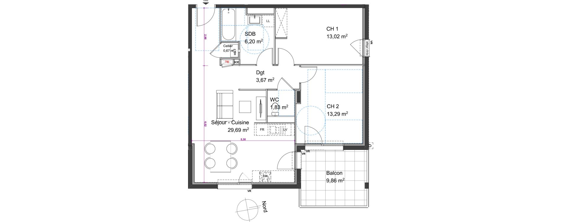 Appartement T3 de 68,37 m2 &agrave; Besan&ccedil;on Bregille