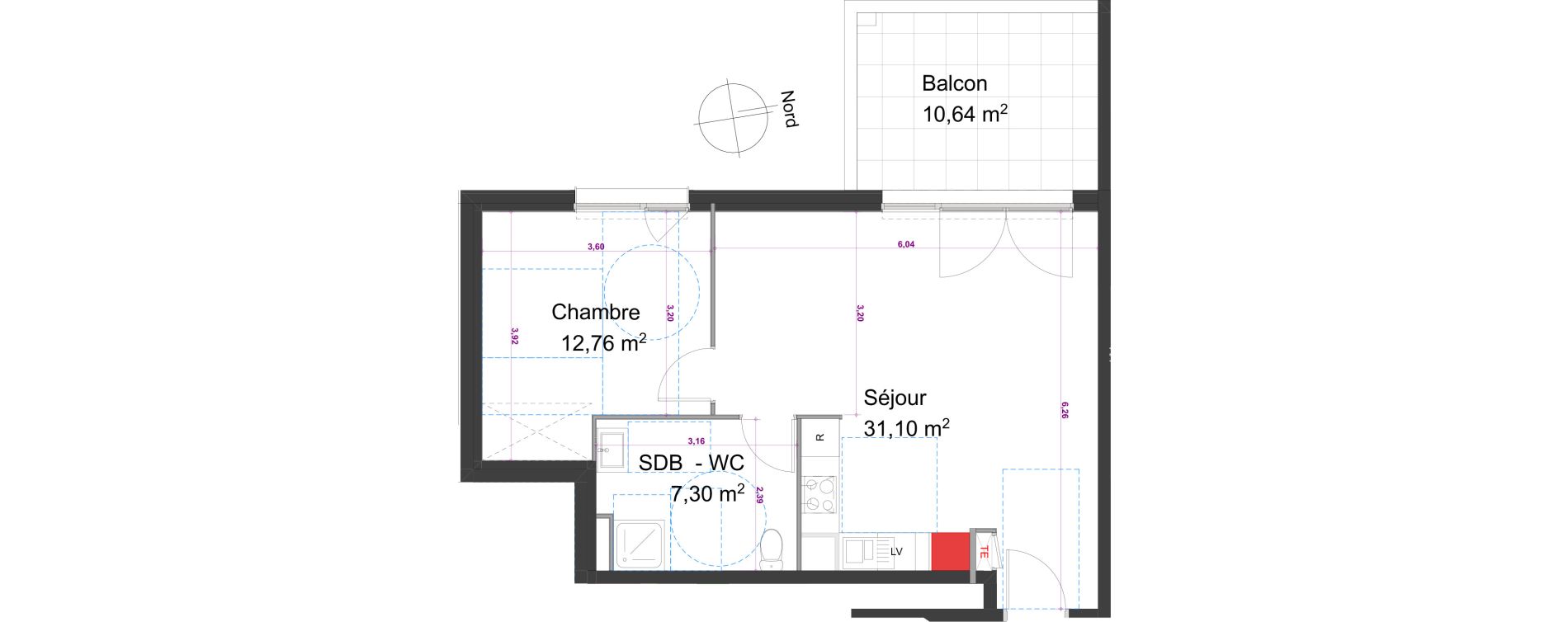Appartement T2 de 51,16 m2 &agrave; Besan&ccedil;on Bregille