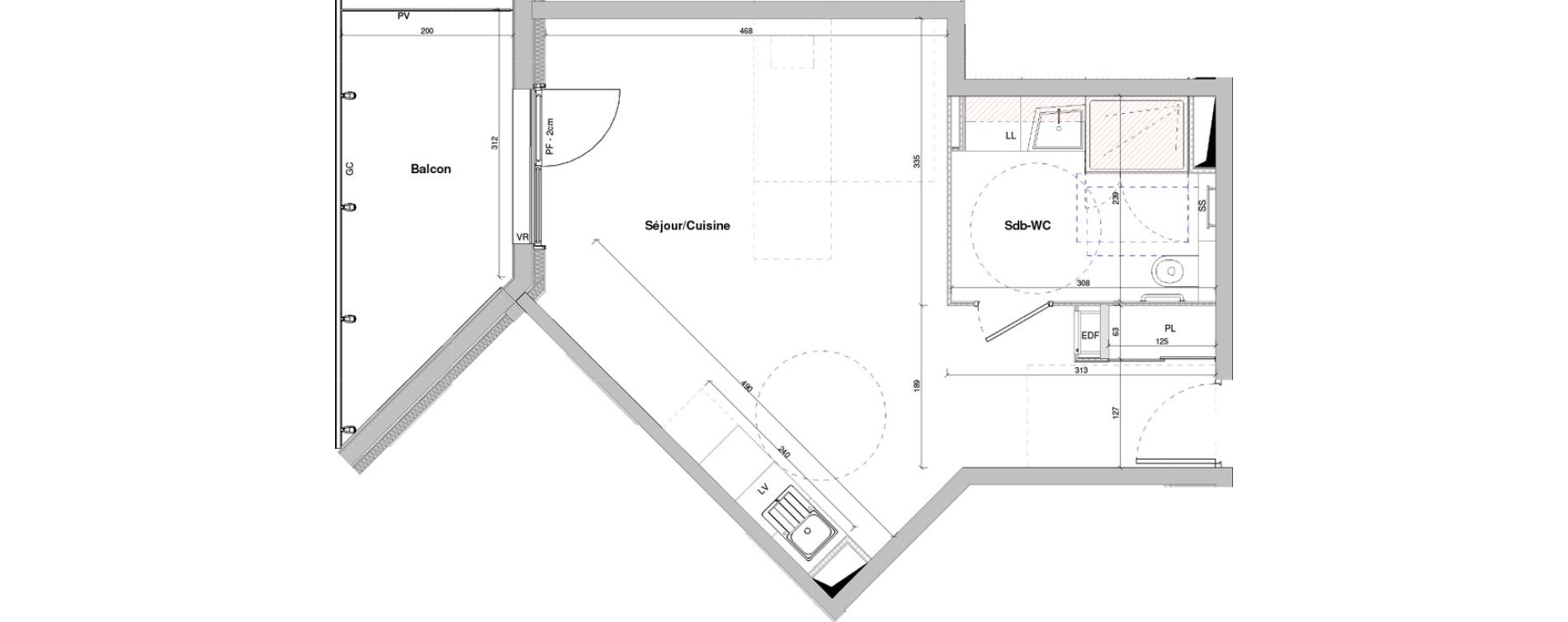 Appartement T1 meubl&eacute; de 37,67 m2 &agrave; Dole Plumont - val fleuri