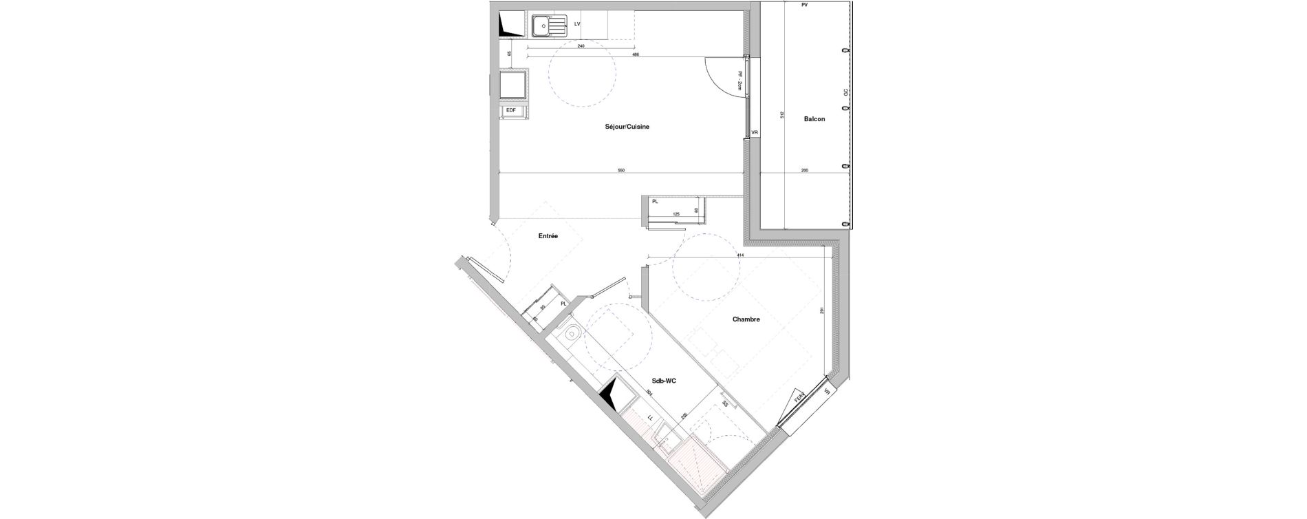 Appartement T2 meubl&eacute; de 54,81 m2 &agrave; Dole Plumont - val fleuri