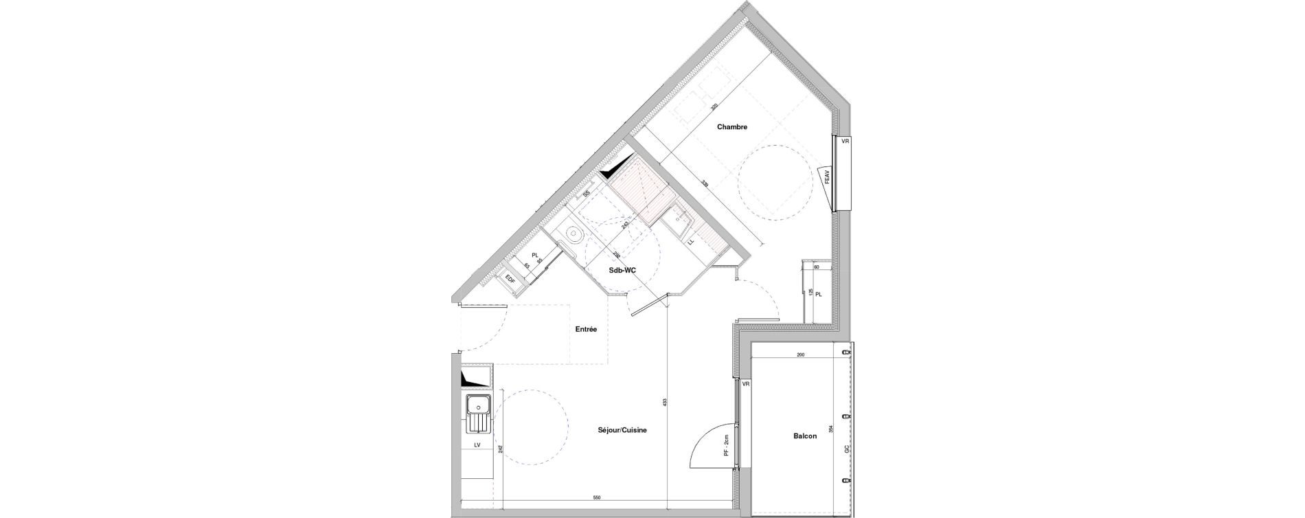 Appartement T2 meubl&eacute; de 46,14 m2 &agrave; Dole Plumont - val fleuri
