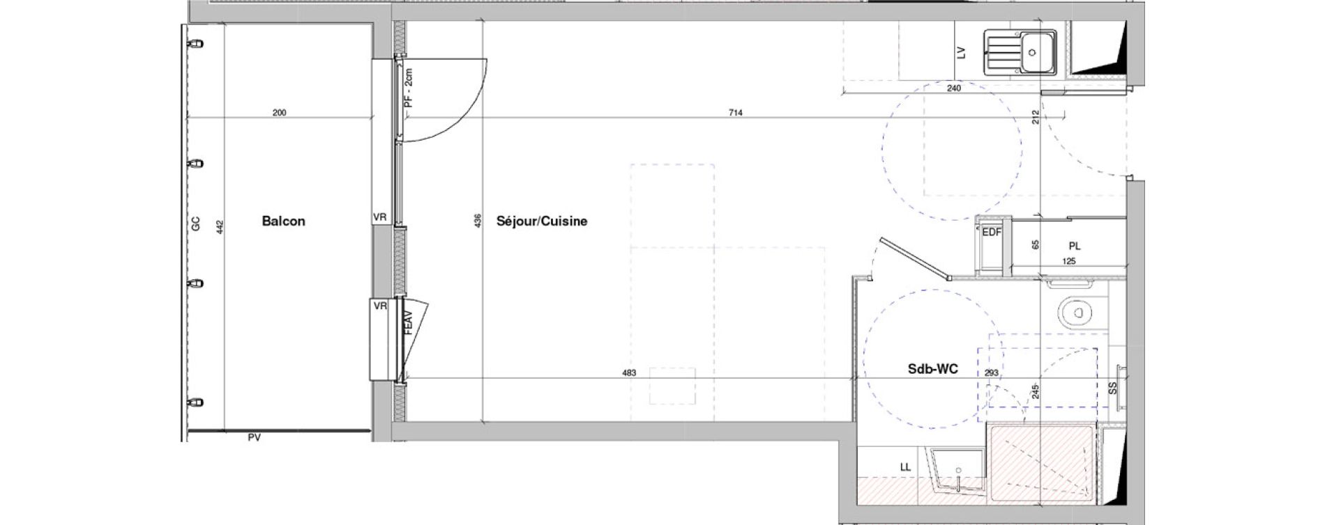 Appartement T1 meubl&eacute; de 35,51 m2 &agrave; Dole Plumont - val fleuri