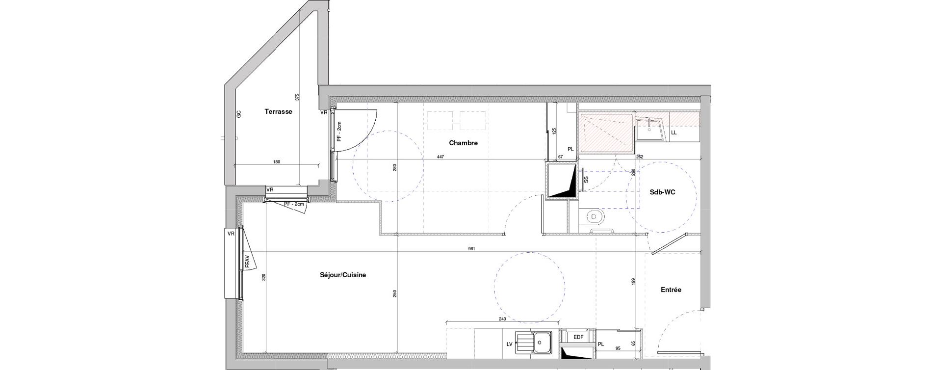 Appartement T2 meubl&eacute; de 46,74 m2 &agrave; Dole Plumont - val fleuri