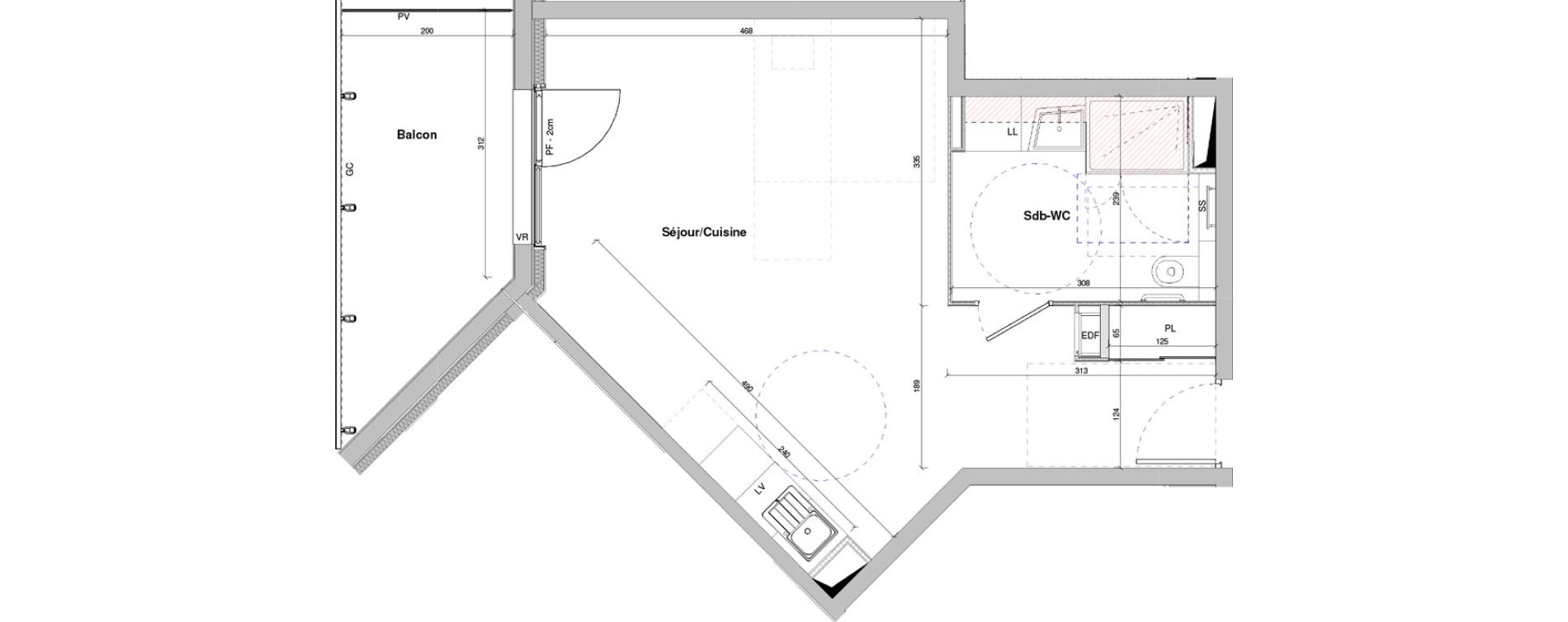 Appartement T1 meubl&eacute; de 37,67 m2 &agrave; Dole Plumont - val fleuri