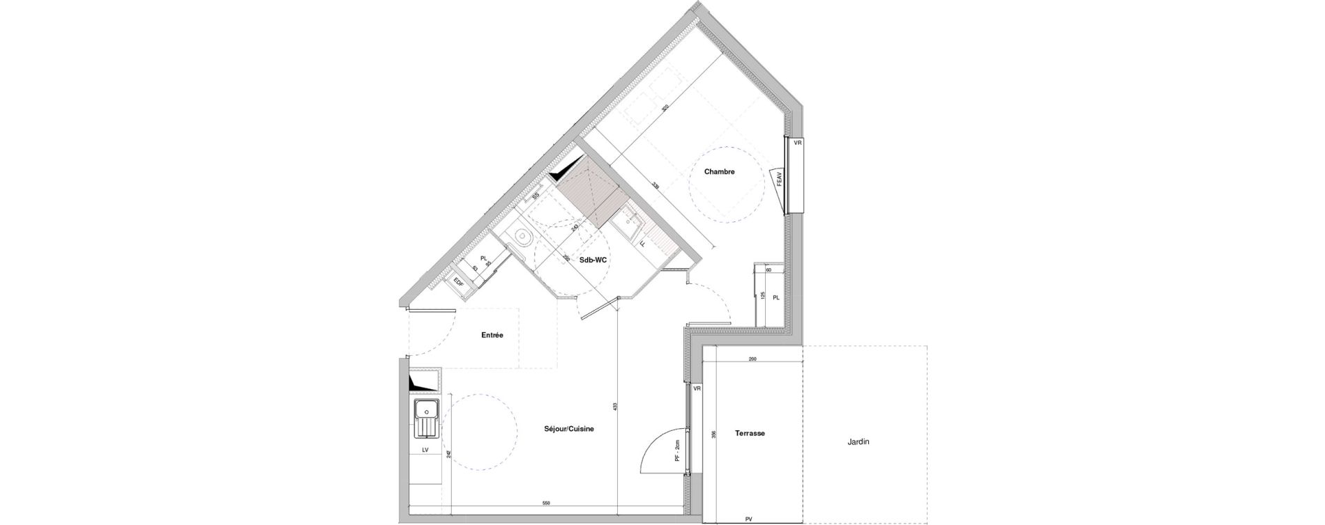 Appartement T2 meubl&eacute; de 46,11 m2 &agrave; Dole Plumont - val fleuri