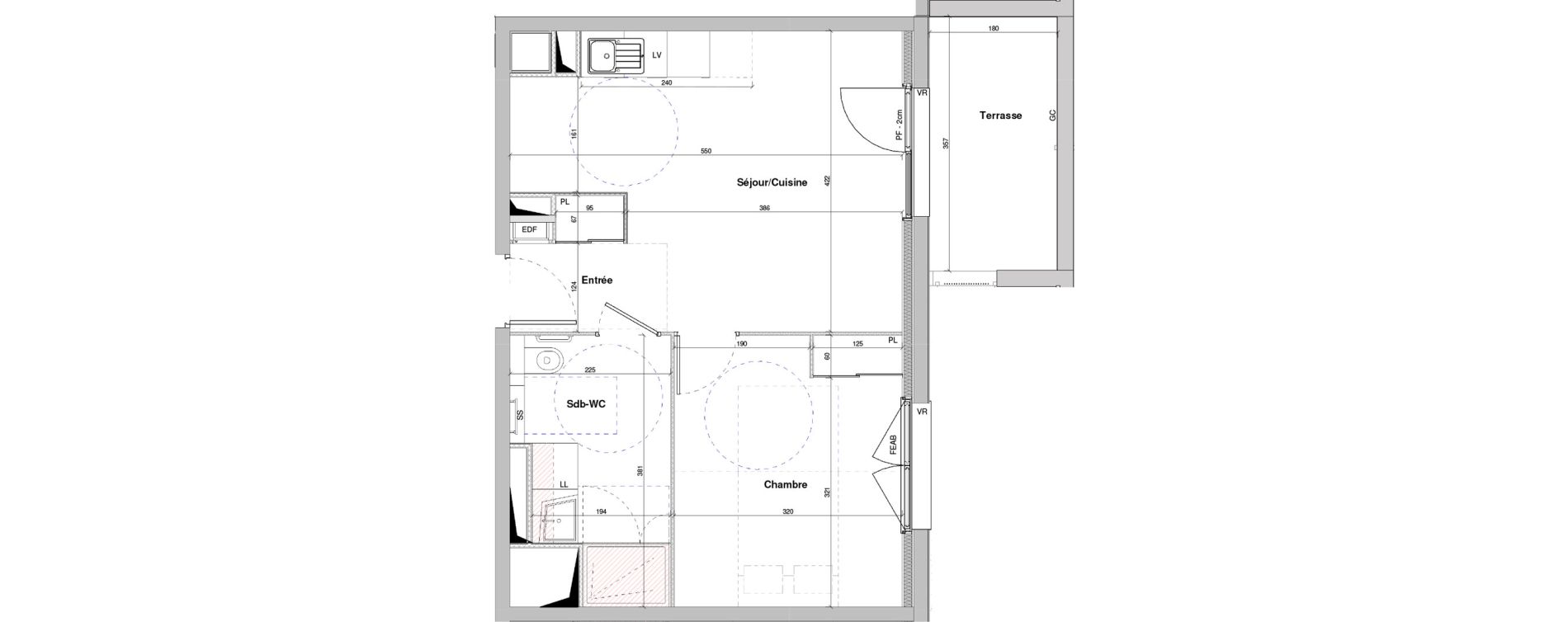 Appartement T2 meubl&eacute; de 41,43 m2 &agrave; Dole Plumont - val fleuri