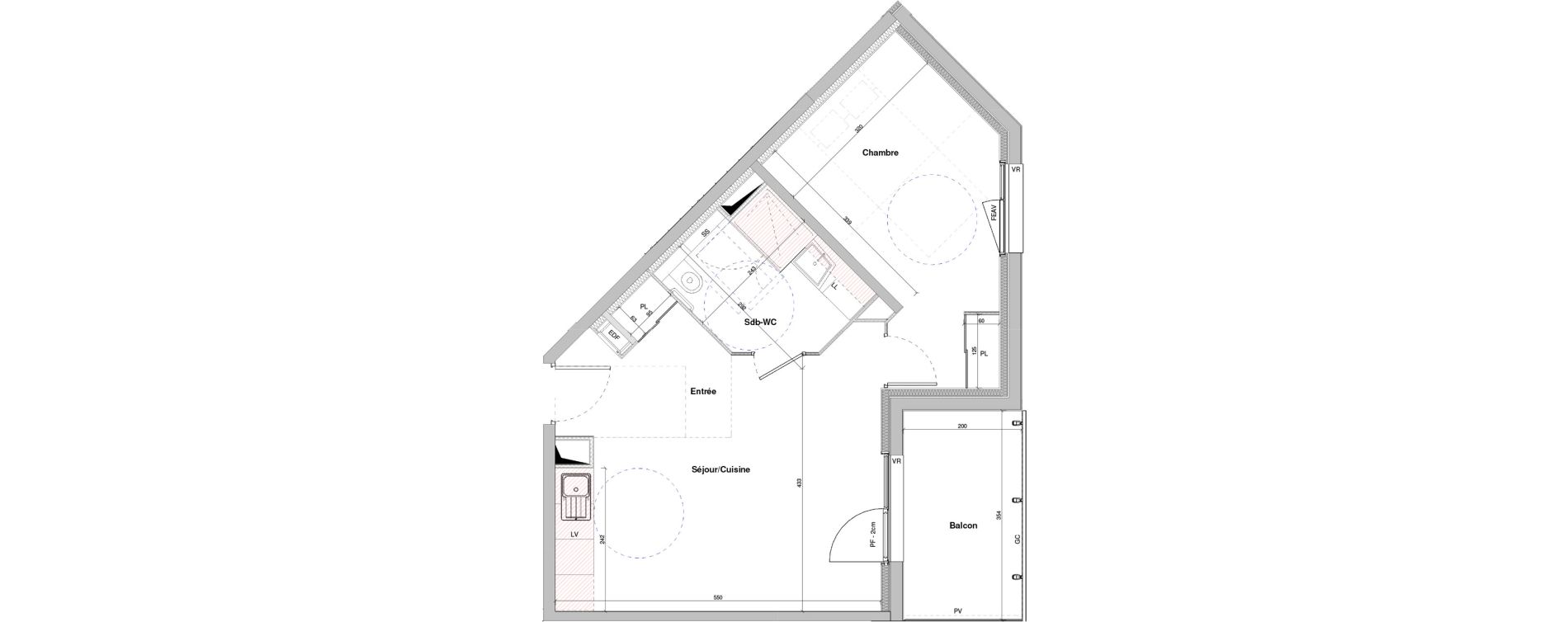 Appartement T2 meubl&eacute; de 46,17 m2 &agrave; Dole Plumont - val fleuri