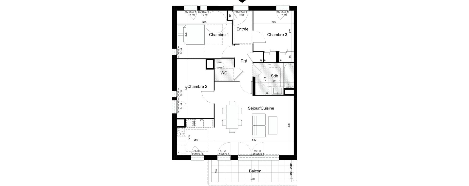Appartement T4 de 75,04 m2 &agrave; Chalon-Sur-Sa&ocirc;ne Centre