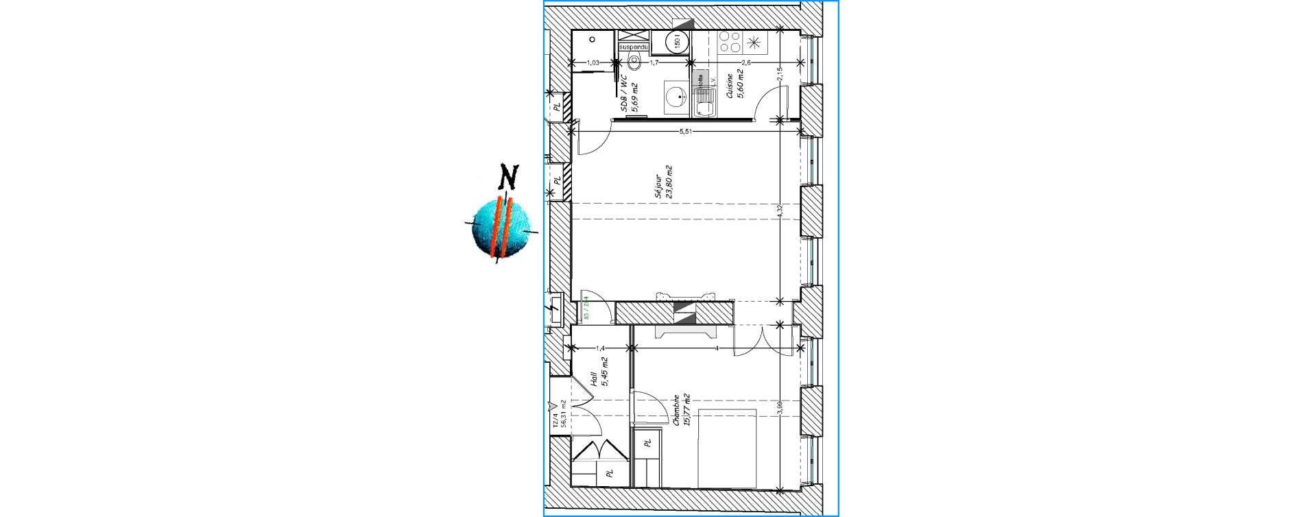 Appartement T2 de 56,31 m2 &agrave; Chalon-Sur-Sa&ocirc;ne Centre