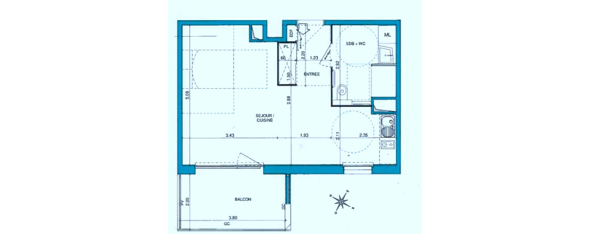 Appartement T1 de 37,19 m2 &agrave; Chalon-Sur-Sa&ocirc;ne Centre