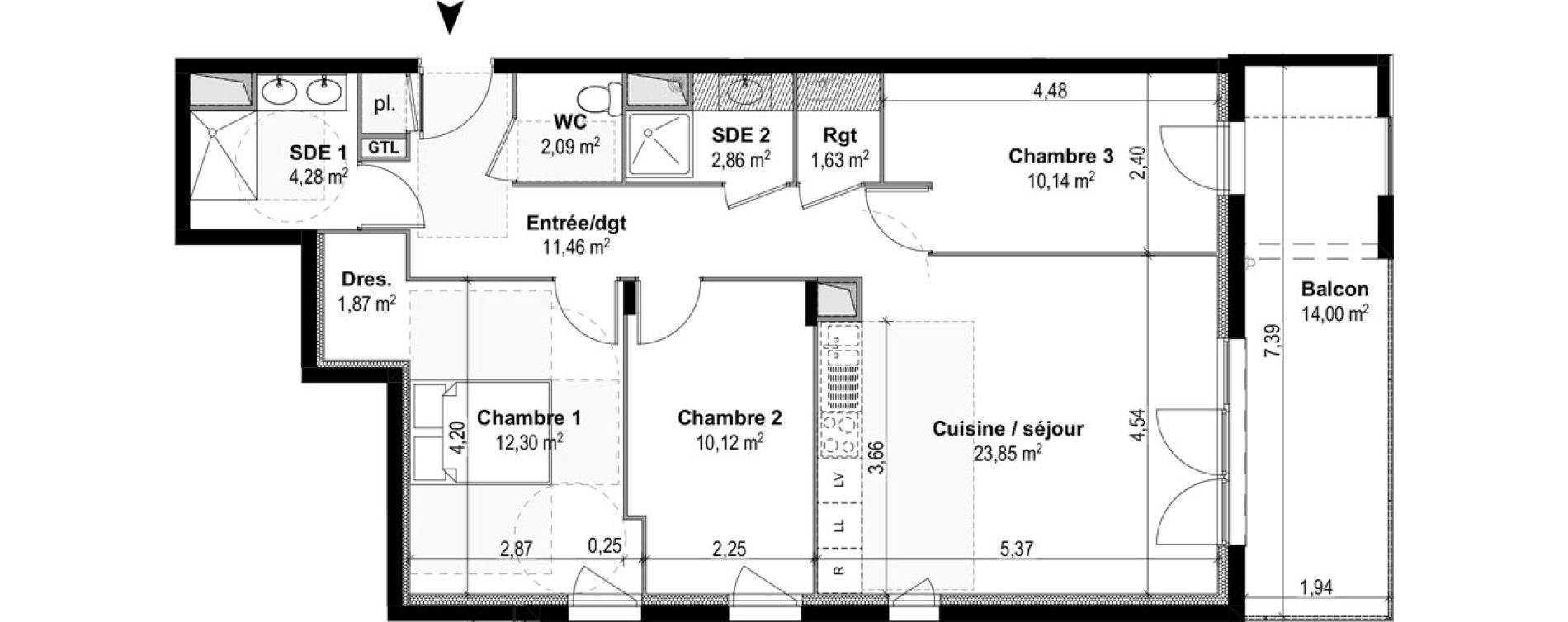 Appartement T4 de 80,60 m2 &agrave; M&acirc;con Centre