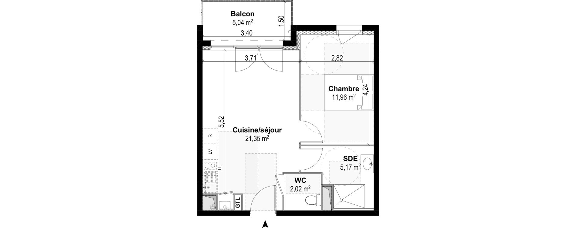 Appartement T2 de 40,50 m2 &agrave; M&acirc;con Centre
