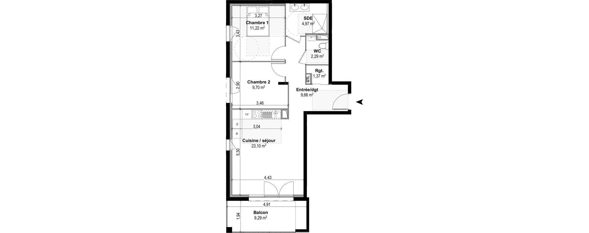 Appartement T3 de 62,34 m2 &agrave; M&acirc;con Centre