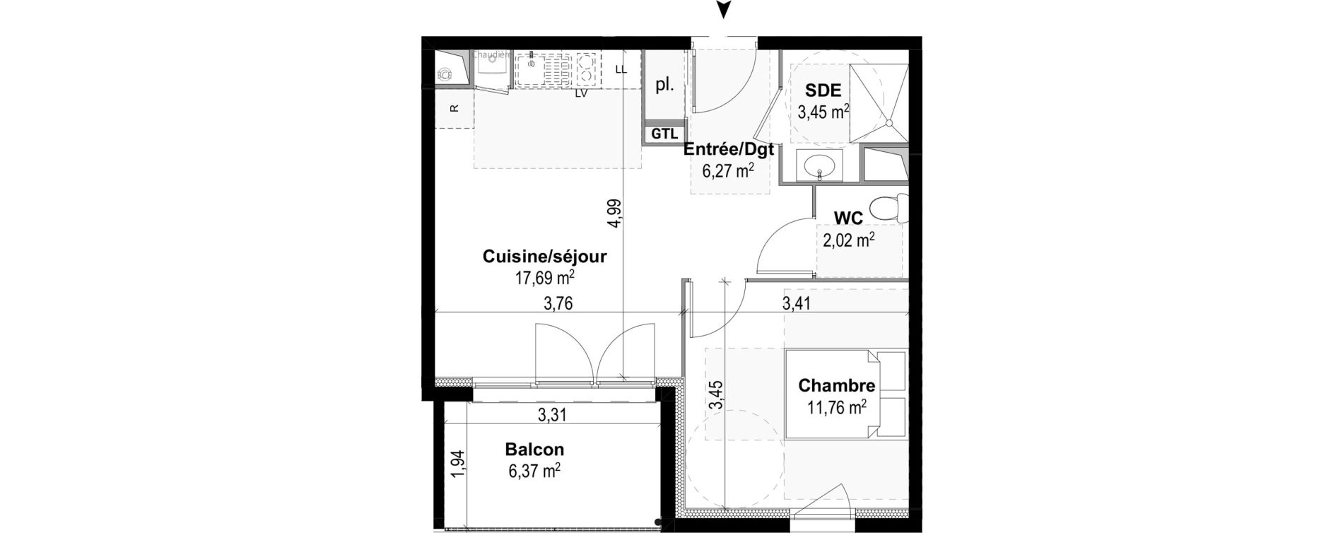 Appartement T2 de 41,19 m2 &agrave; M&acirc;con Centre