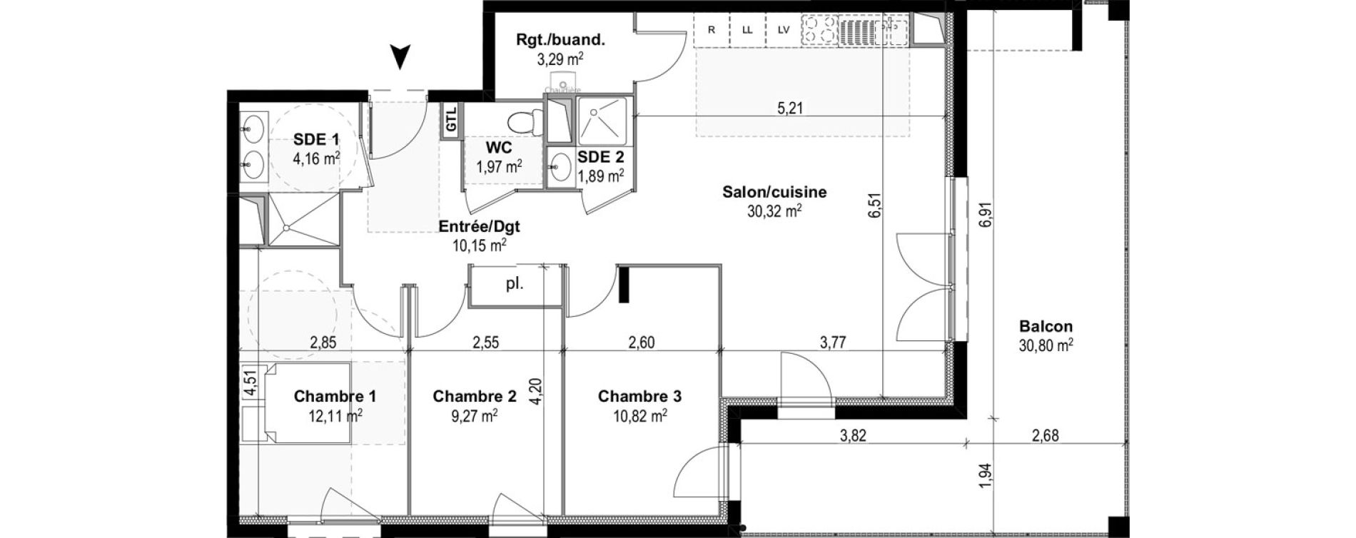 Appartement T4 de 83,98 m2 &agrave; M&acirc;con Centre