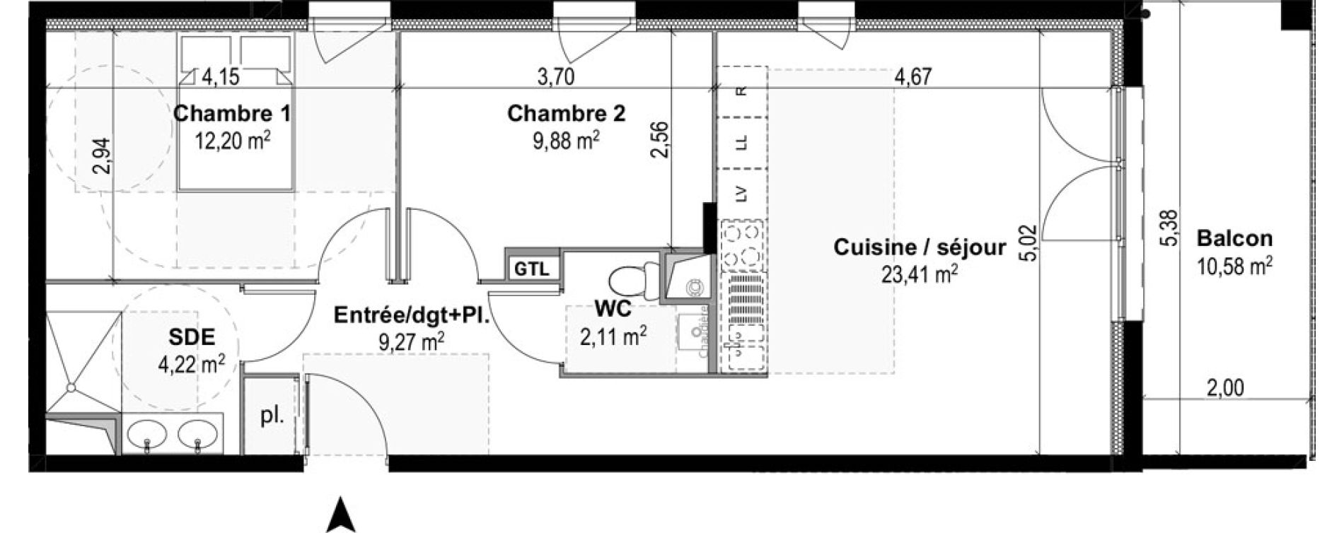 Appartement T3 de 61,09 m2 &agrave; M&acirc;con Centre